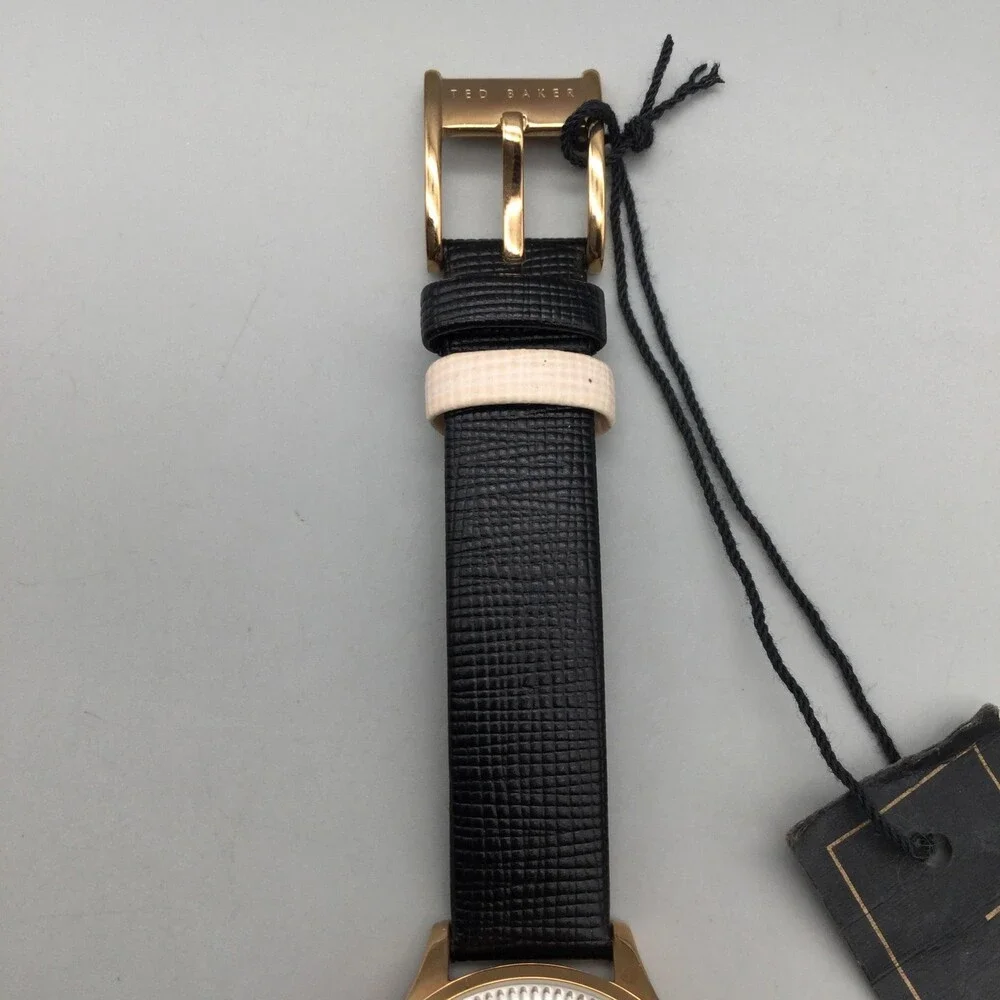 Ted Baker Womens Watch 32mm White Dial Rose Gold Tone Black Leather New Battery